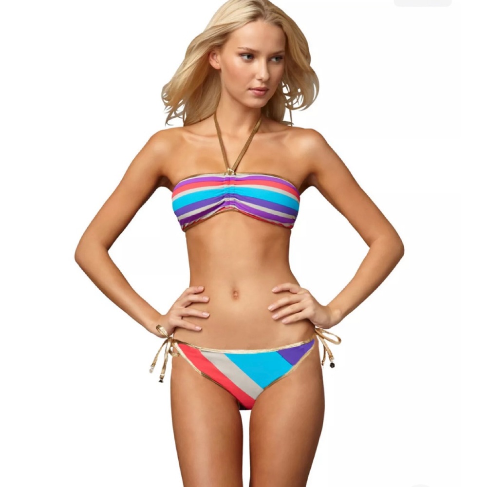 NWT Marc by Marc Jacobs Merida Stripe & Gold Bandeau & Tie Bottom Bikini Set NWT - Picture 3 of 14